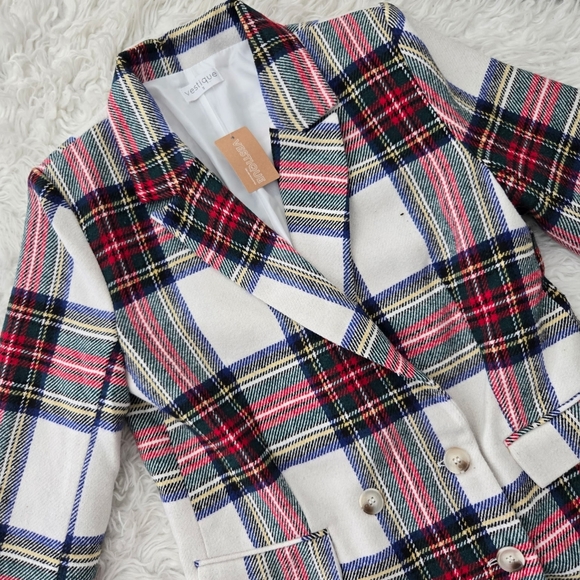 Vestique Chic Plaid Double-Breasted Mistletoe Blazer. Size small. New.Elegant - Picture 2 of 7